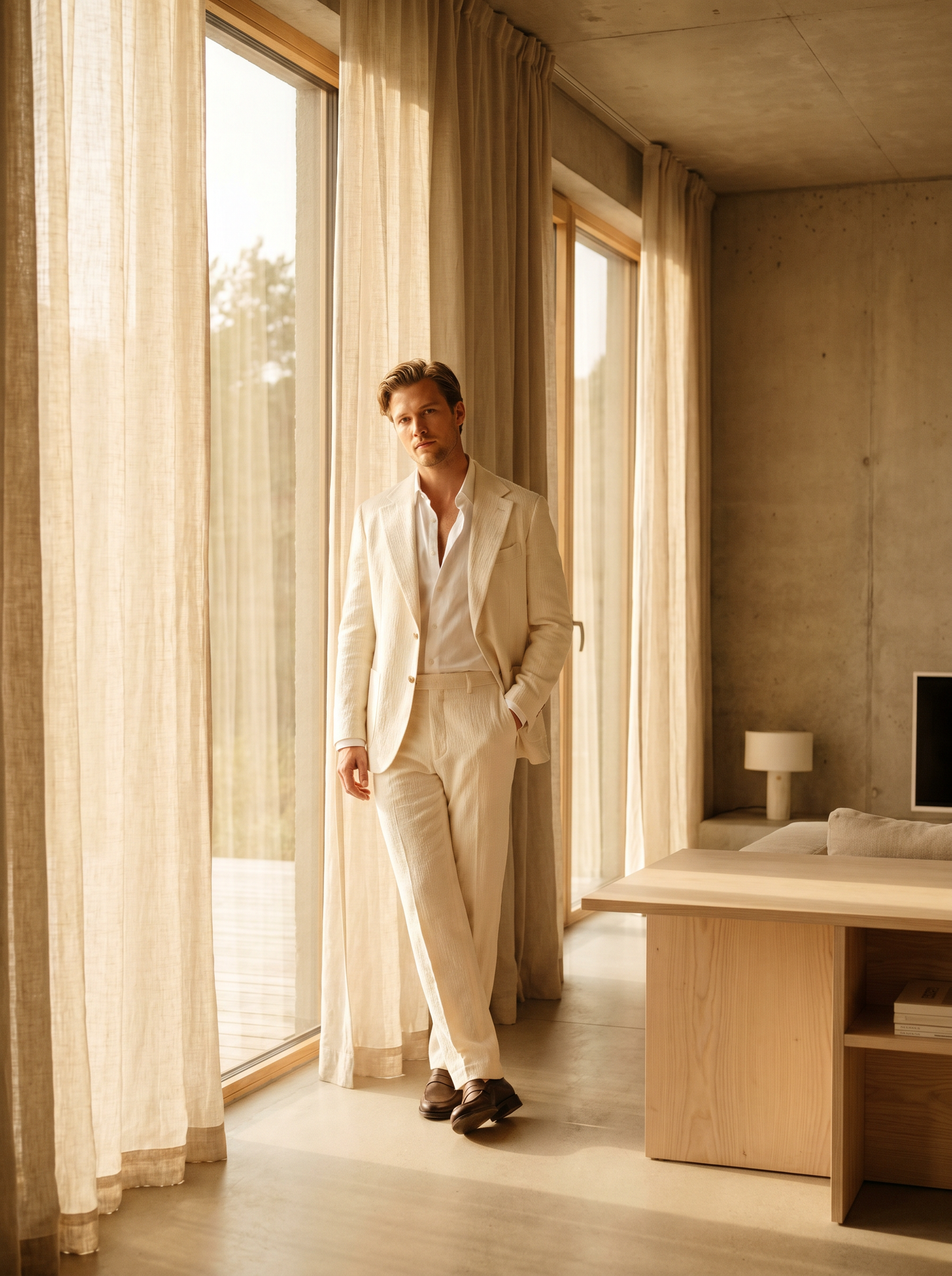 Off-White Cotton Suit — Custom Made to Measure - front view