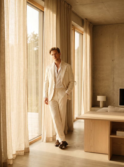 Off-White Cotton Suit — Custom Made to Measure - front view