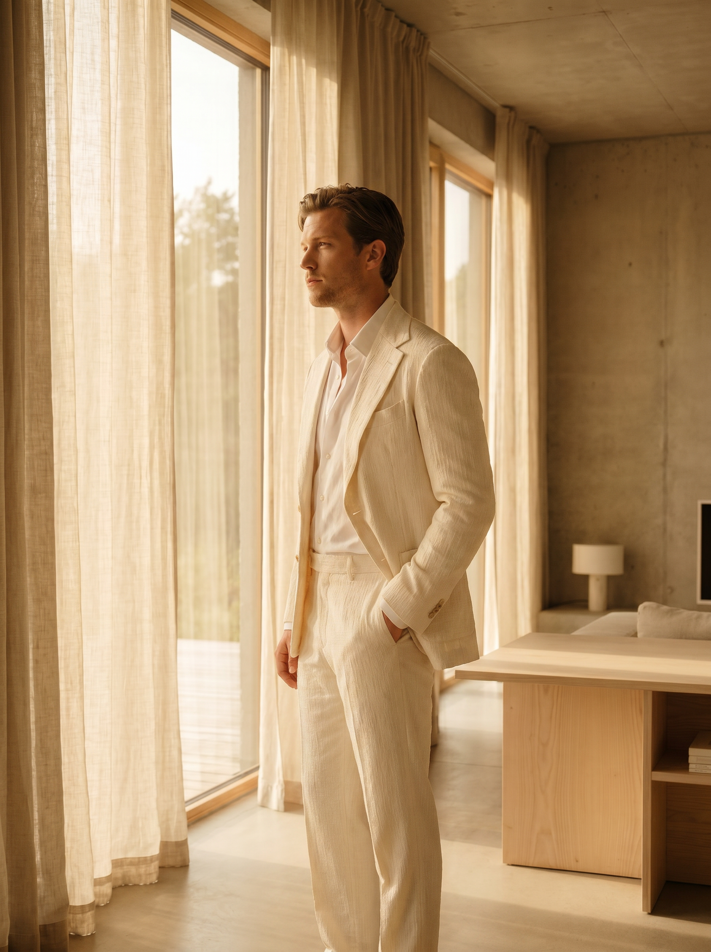 Off-White Cotton Suit — Custom Made to Measure - side view