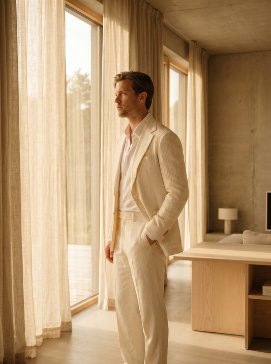 Off-White Cotton Suit — Custom Made to Measure - side view