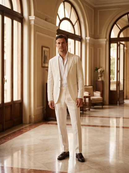 Off-White Linen Suit — Custom Made to Measure - front view