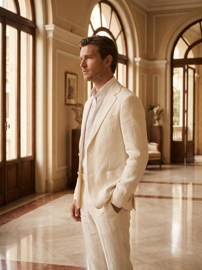 Off-White Linen Suit — Custom Made to Measure - side view