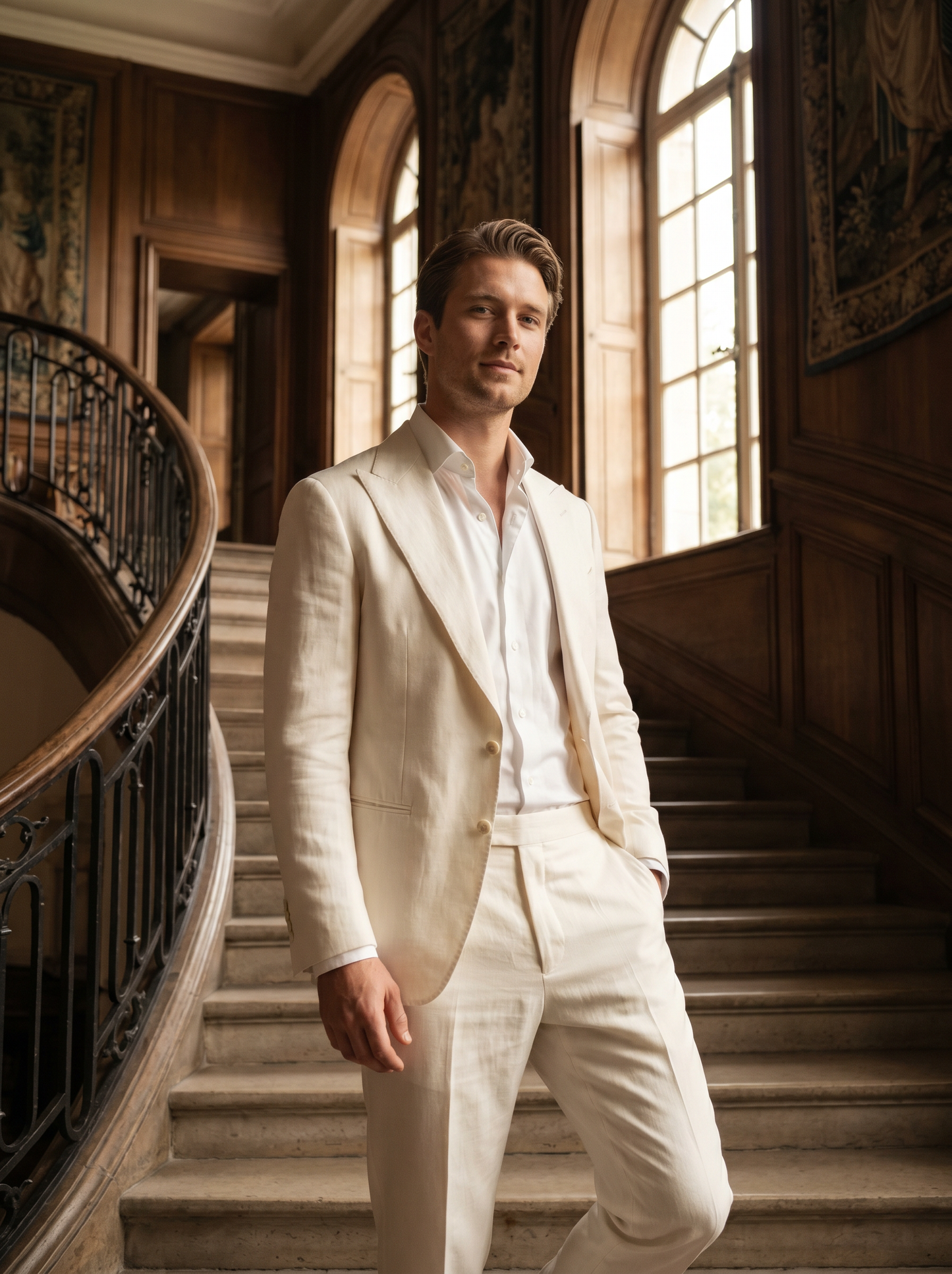 Off-White Silk Blend Suit — Custom Made to Measure - front view