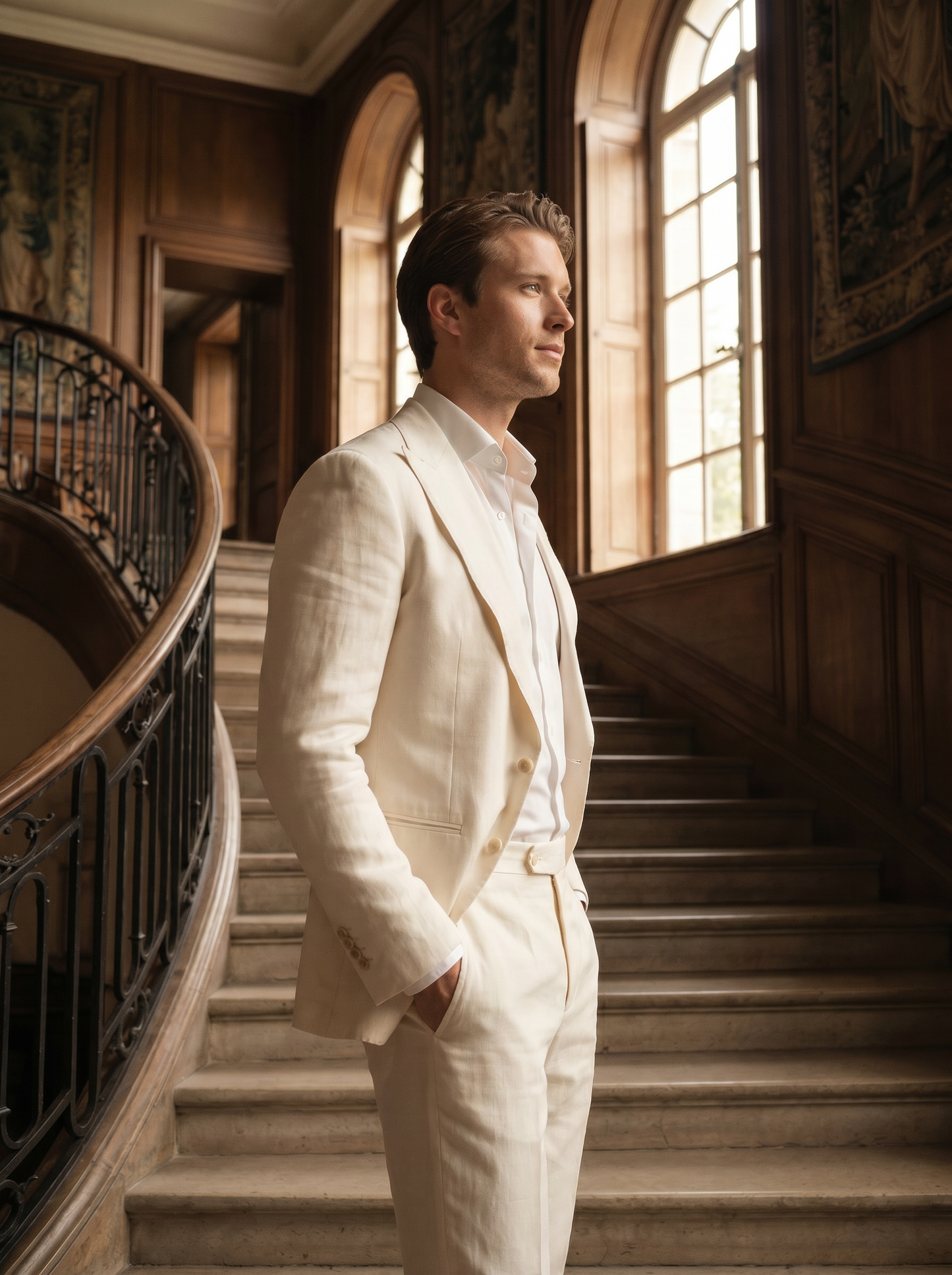 Off-White Silk Blend Suit — Custom Made to Measure - side view