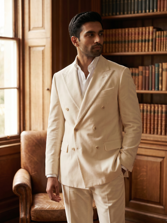 Off-White Velvet Double Breasted Suit — Custom Made to Measure - side view