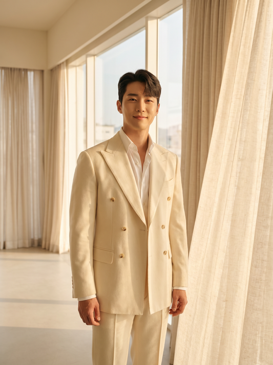 Off-White Wool Double Breasted Suit — Custom Made to Measure - front view
