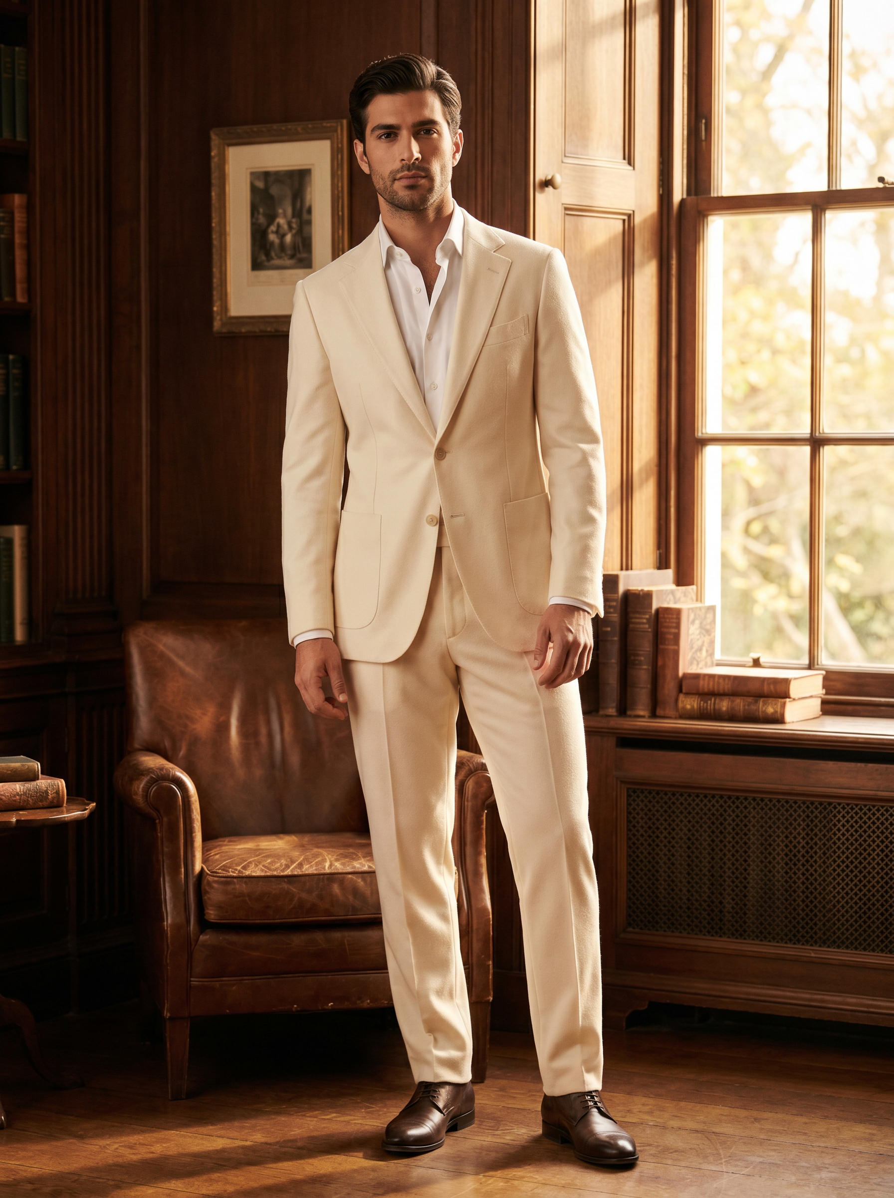 Off-White Wool Groomsmen Suit — Custom Made to Measure - front view