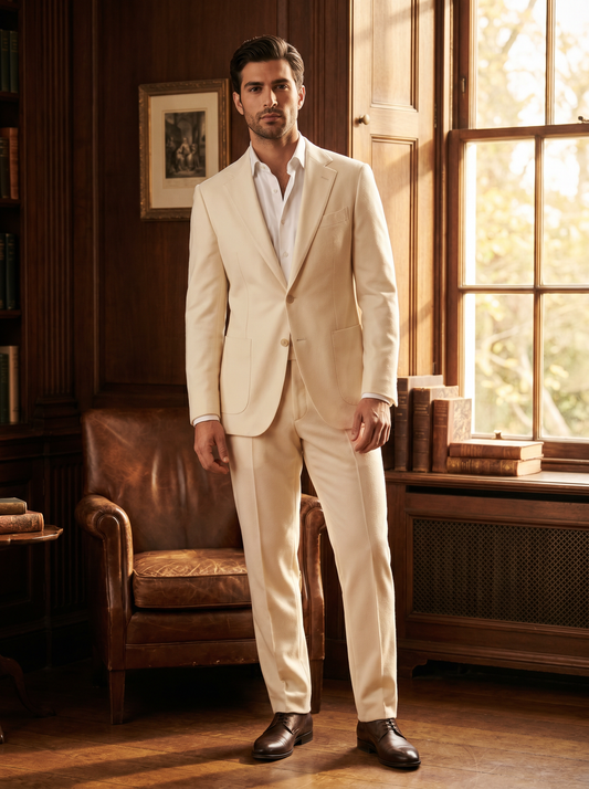 Off-White Wool Groomsmen Suit — Custom Made to Measure - front view