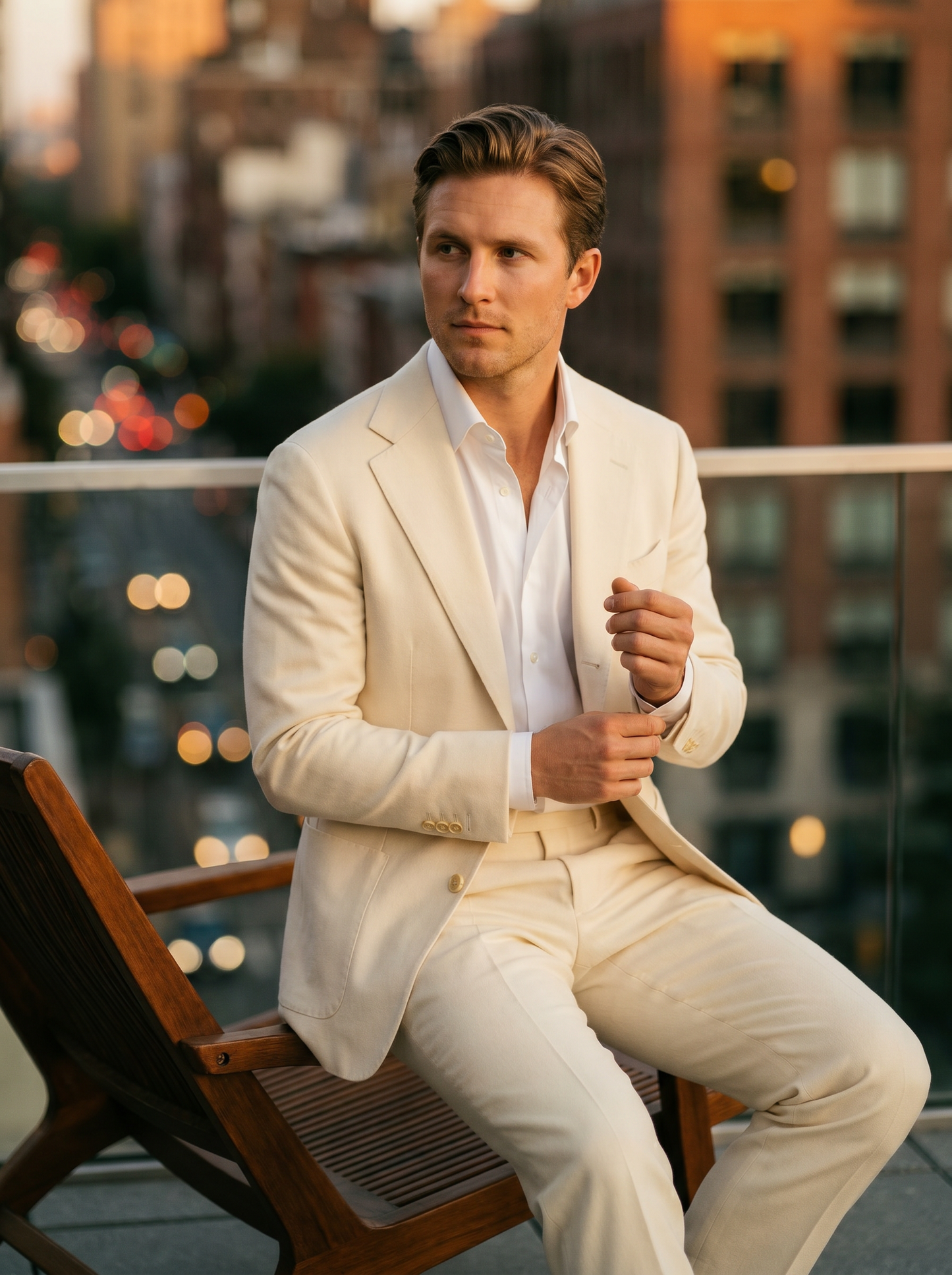 Off-White Wool Suit — Custom Made to Measure - seated view