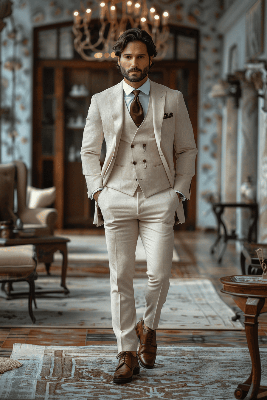 Off-White Velvet Cocktail Party Suit — Custom Made to Measure