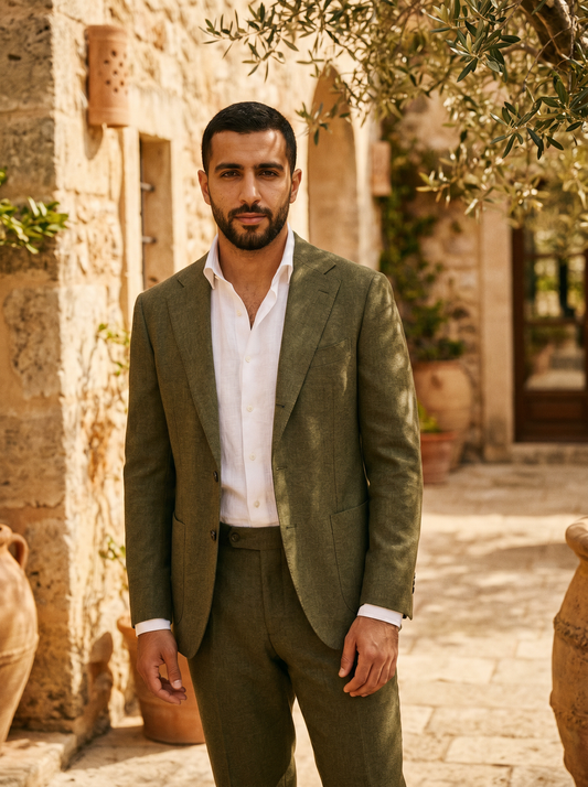 Olive Wool Suit — Custom Made to Measure - front view