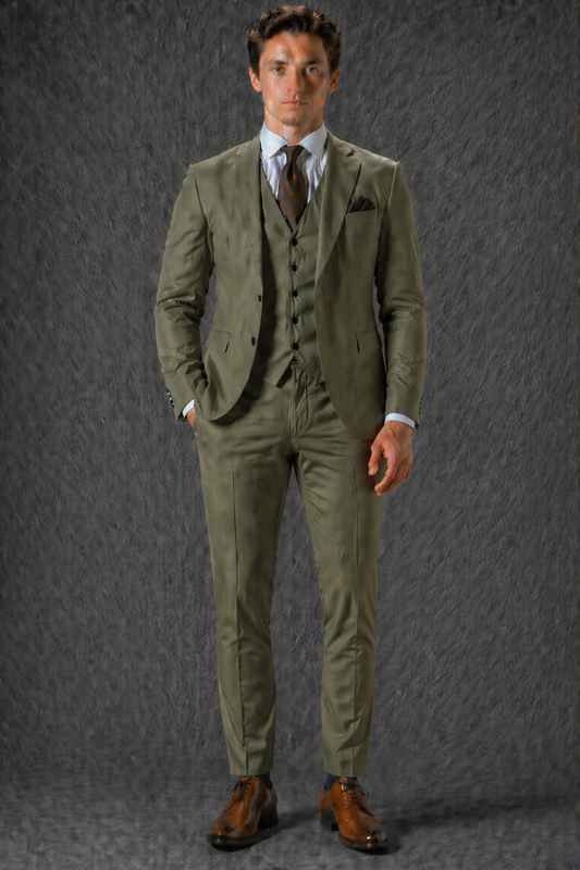 Olive Cotton Slim Fit Suit — Custom Made to Measure