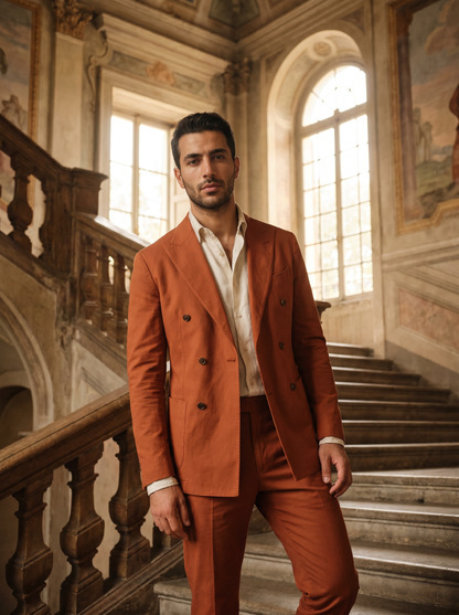 Orange Cotton Double Breasted Suit — Custom Made to Measure - front view