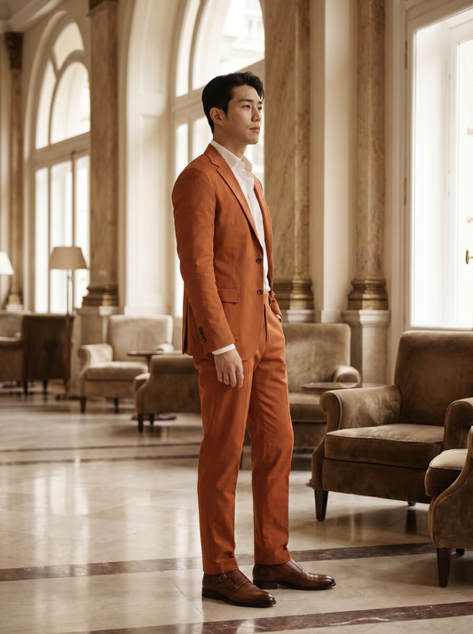 Orange Cotton Groomsmen Suit — Custom Made to Measure - side view