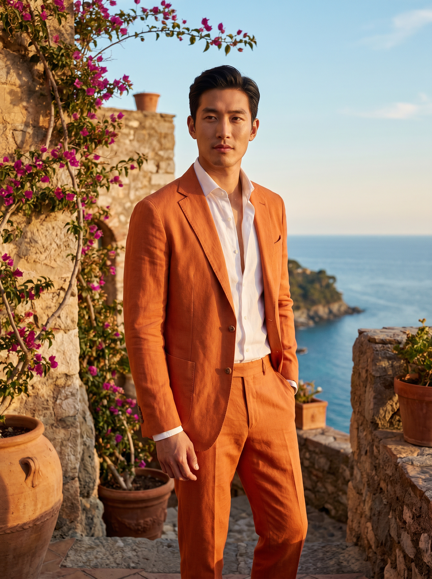Orange Cotton Suit — Custom Made to Measure - front view
