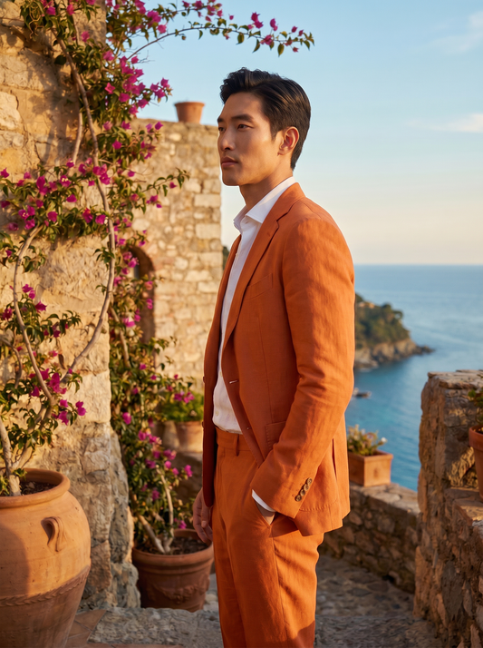 Orange Cotton Suit — Custom Made to Measure - side view