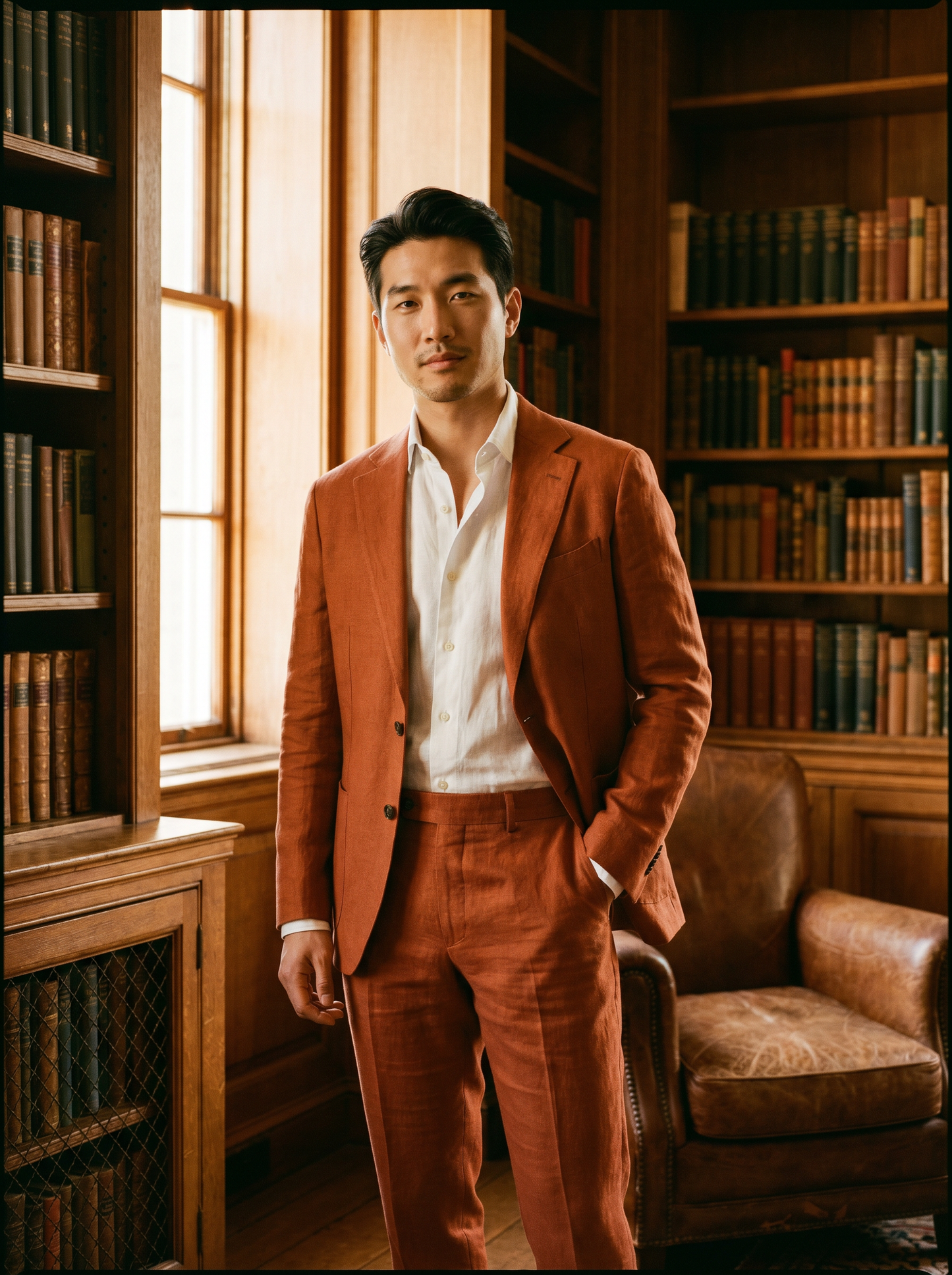 Orange Linen Suit — Custom Made to Measure - front view