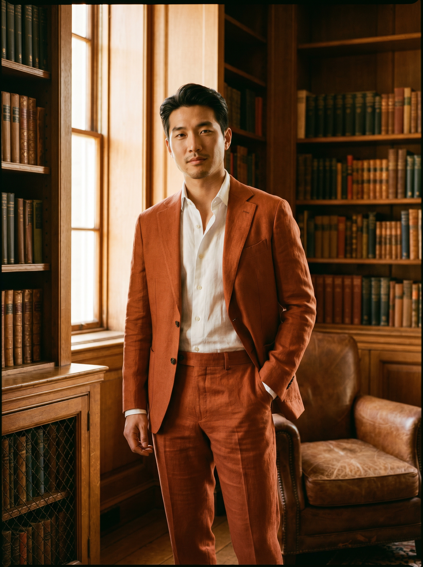 Orange Linen Suit — Custom Made to Measure - front view