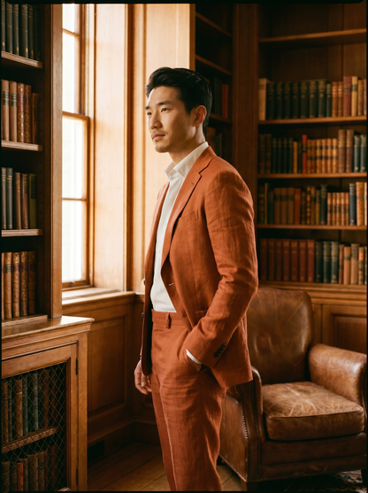 Orange Linen Suit — Custom Made to Measure - side view