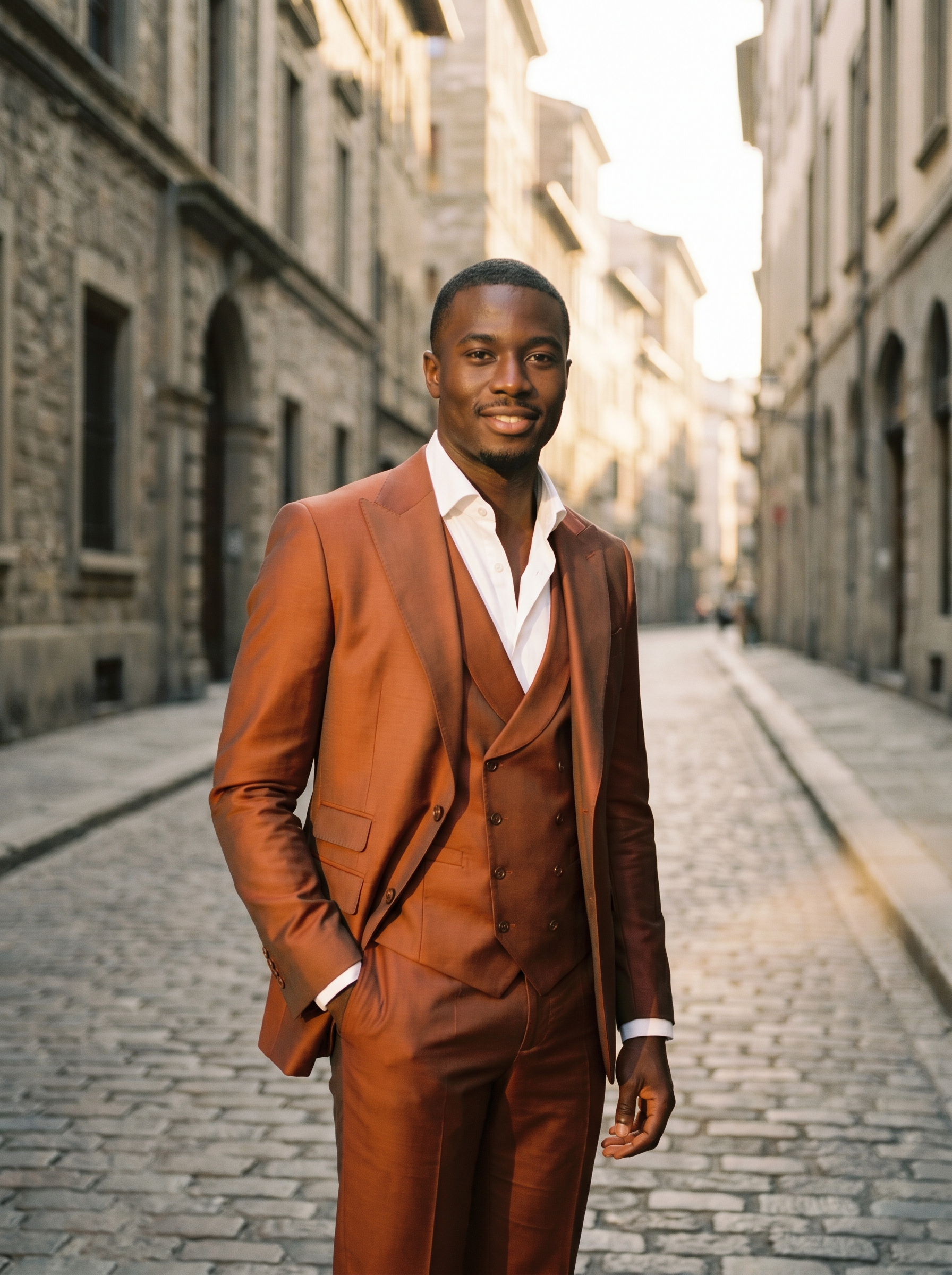 Orange Silk Blend 3-Piece Suit — Custom Made to Measure - front view