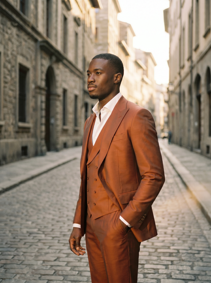 Orange Silk Blend 3-Piece Suit — Custom Made to Measure - side view