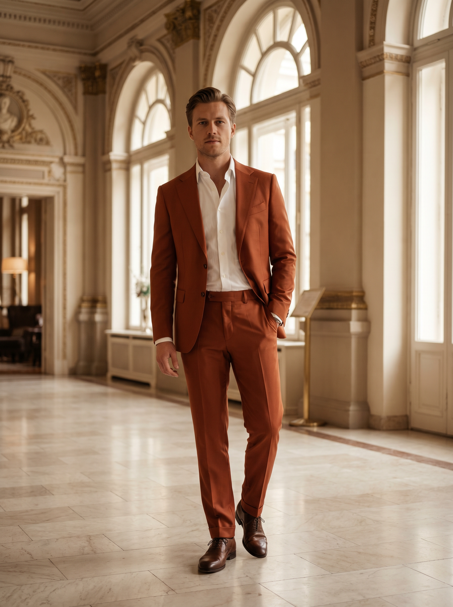 Orange Silk Blend Suit — Custom Made to Measure - front view