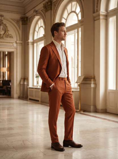 Orange Silk Blend Suit — Custom Made to Measure - side view