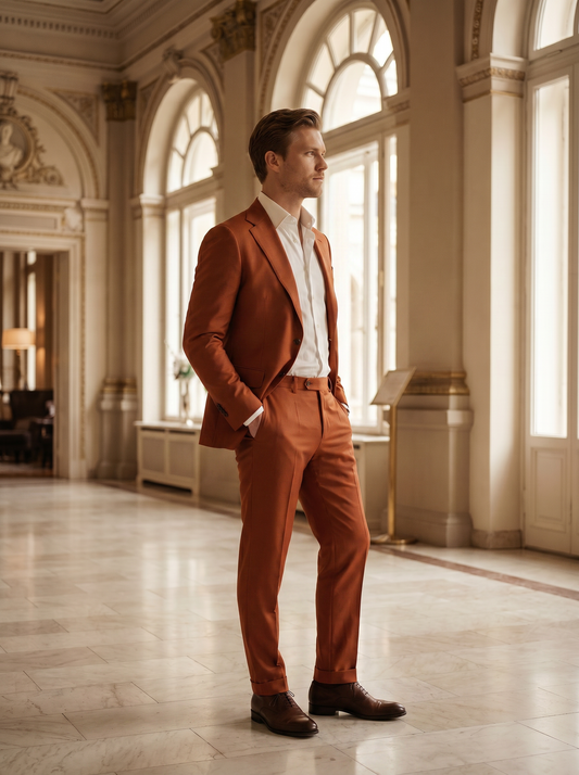 Orange Silk Blend Suit — Custom Made to Measure - side view