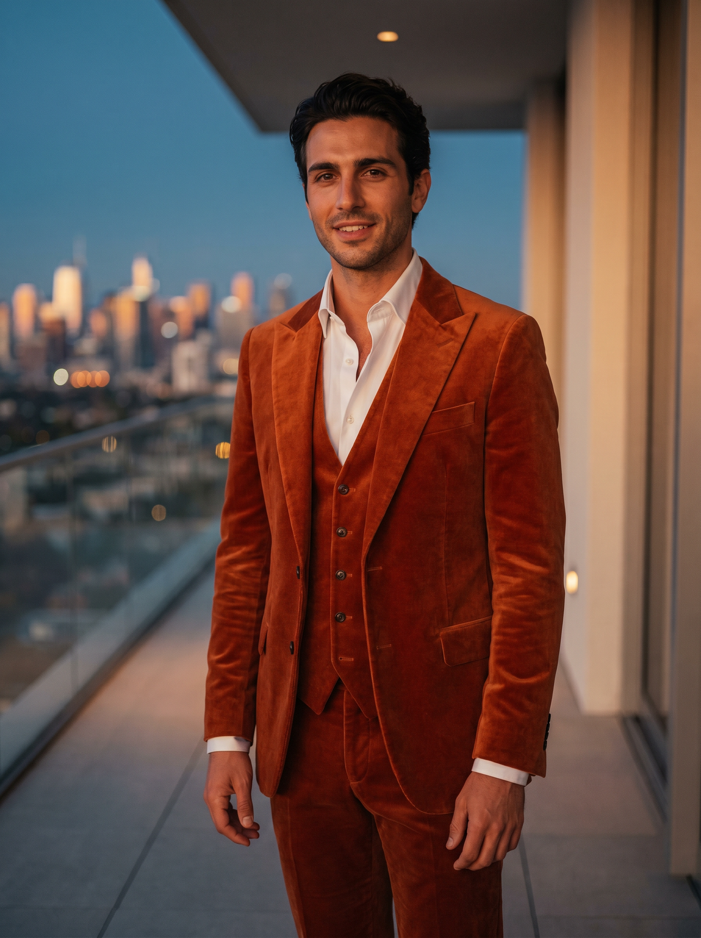 Orange Velvet 3-Piece Suit — Custom Made to Measure - front view