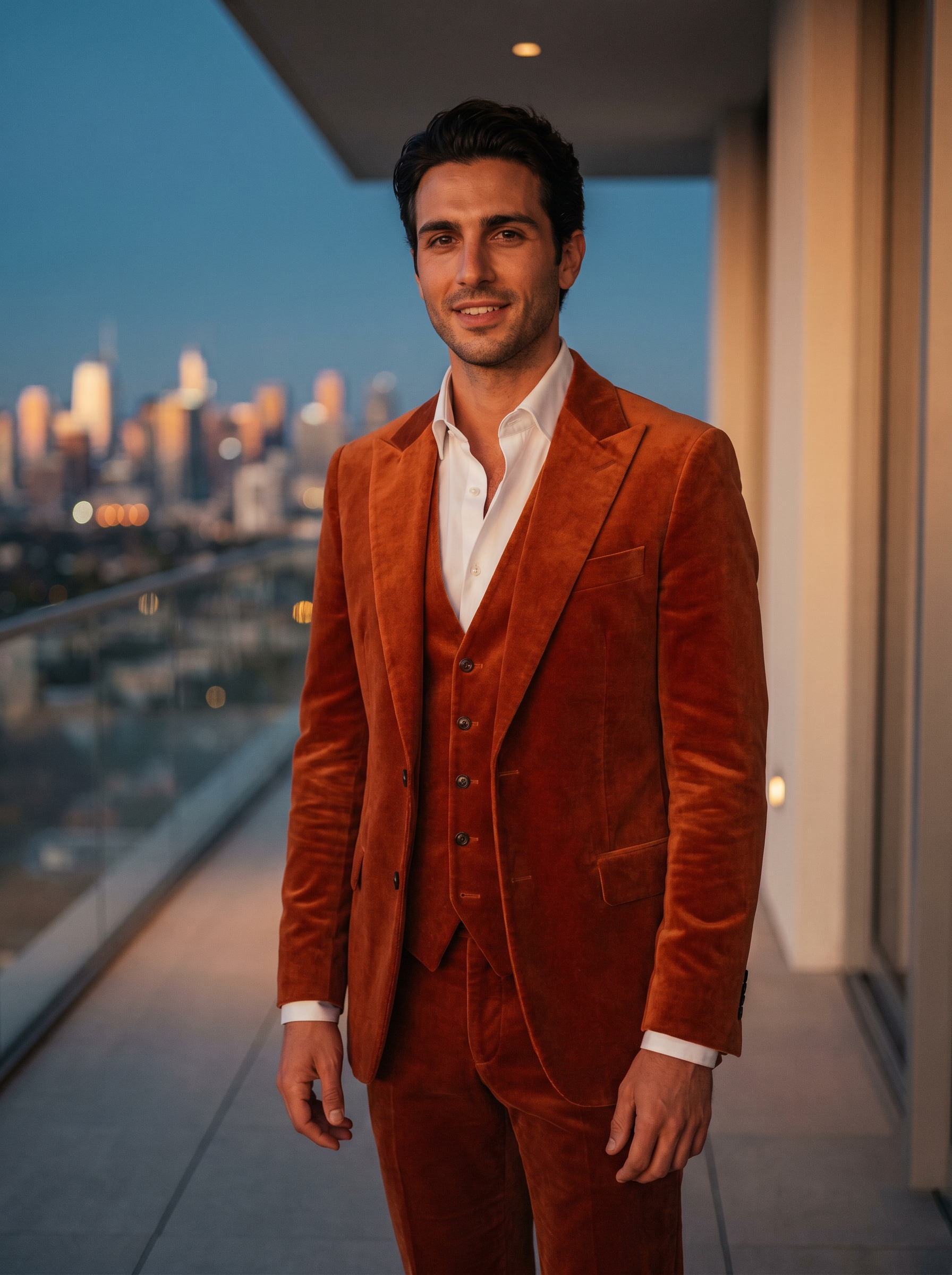 Orange Velvet 3-Piece Suit — Custom Made to Measure - front view