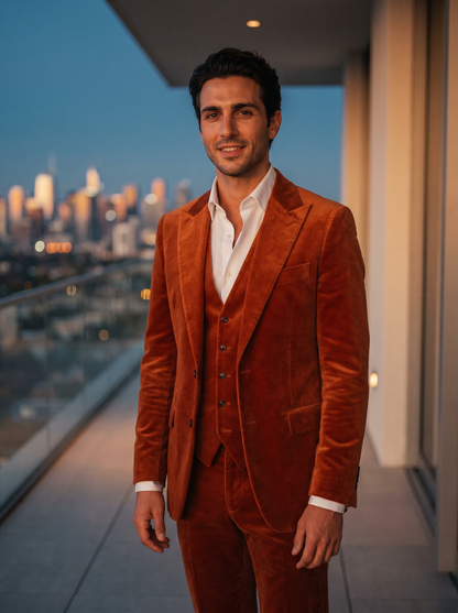 Orange Velvet 3-Piece Suit — Custom Made to Measure - front view