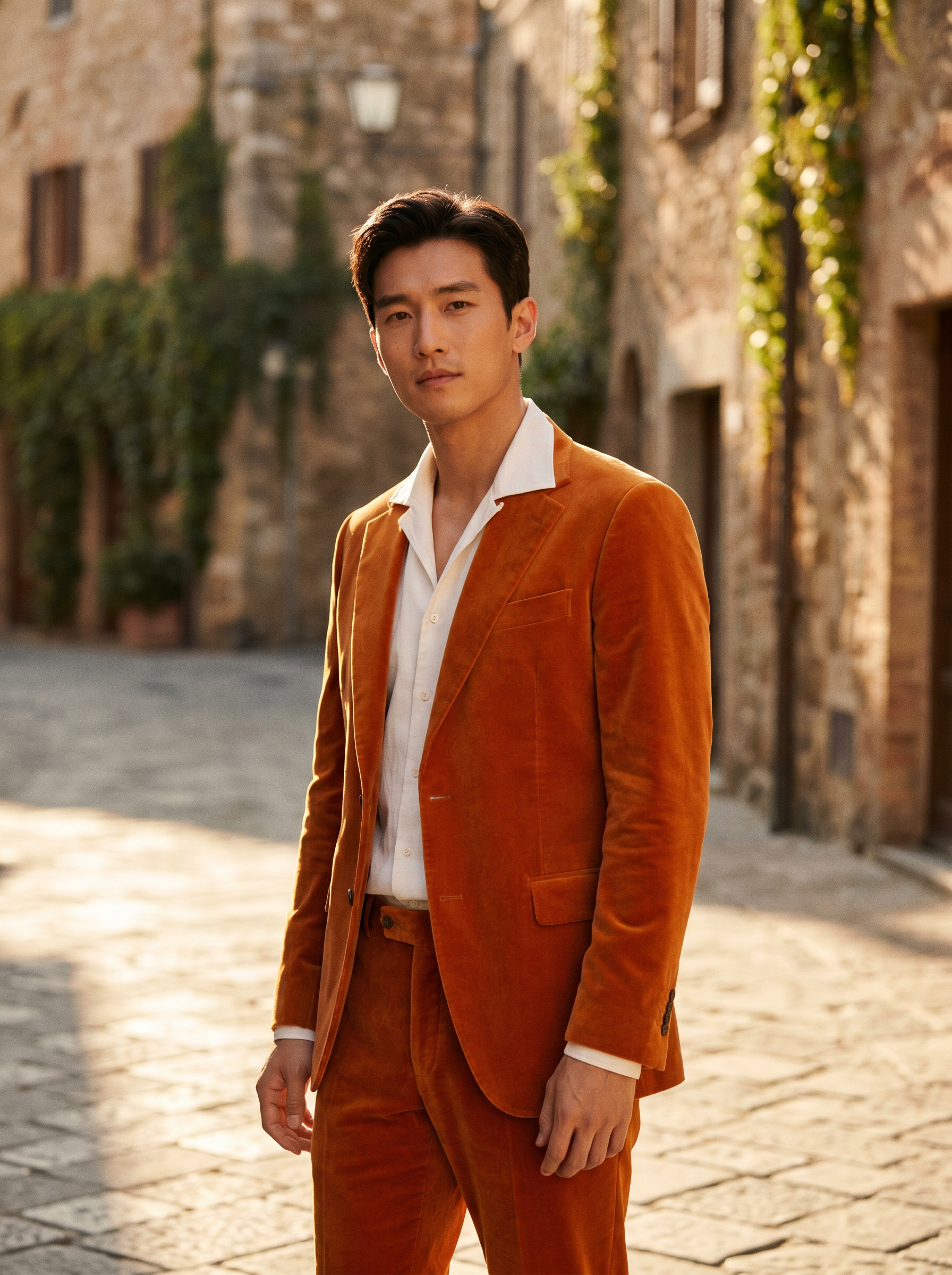 Orange Velvet Suit — Custom Made to Measure - front view
