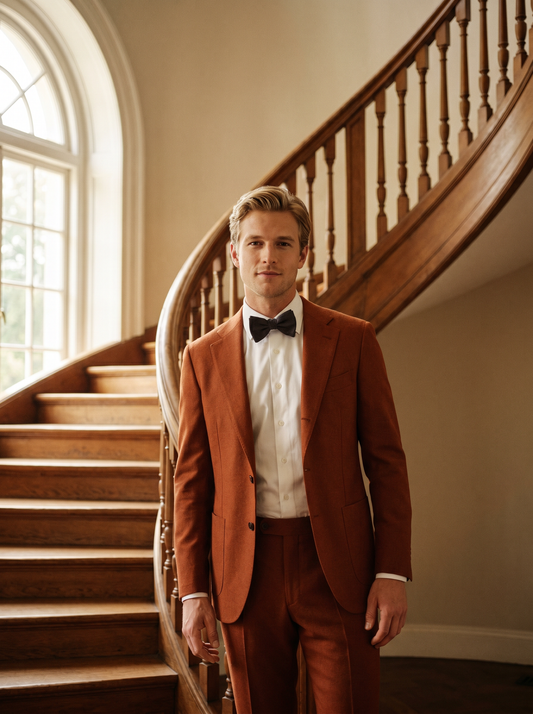 Orange Wool Black Tie Suit — Custom Made to Measure - front view