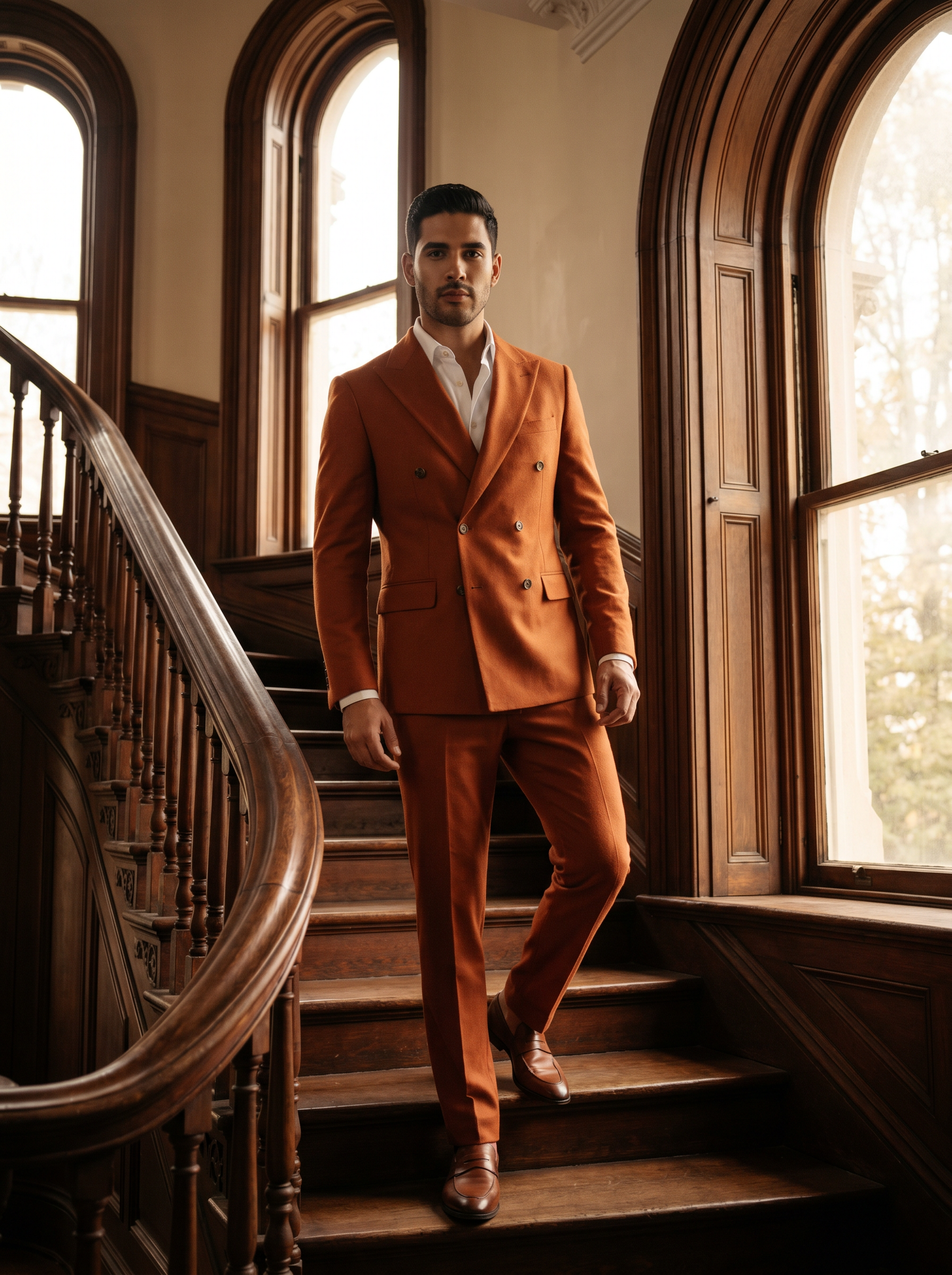 Orange Wool Double Breasted Suit — Custom Made to Measure - front view