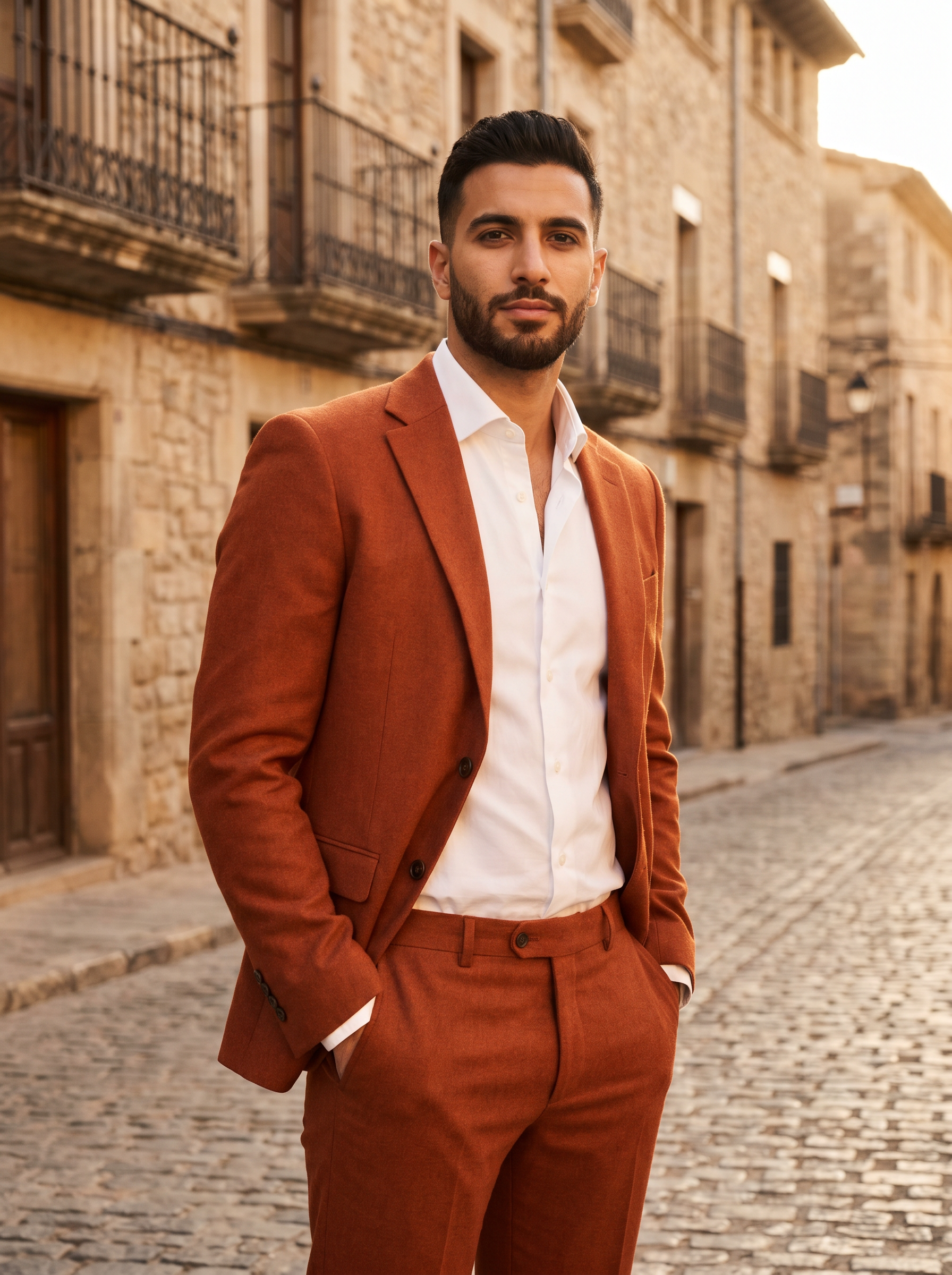Orange Wool Groomsmen Suit — Custom Made to Measure - front view