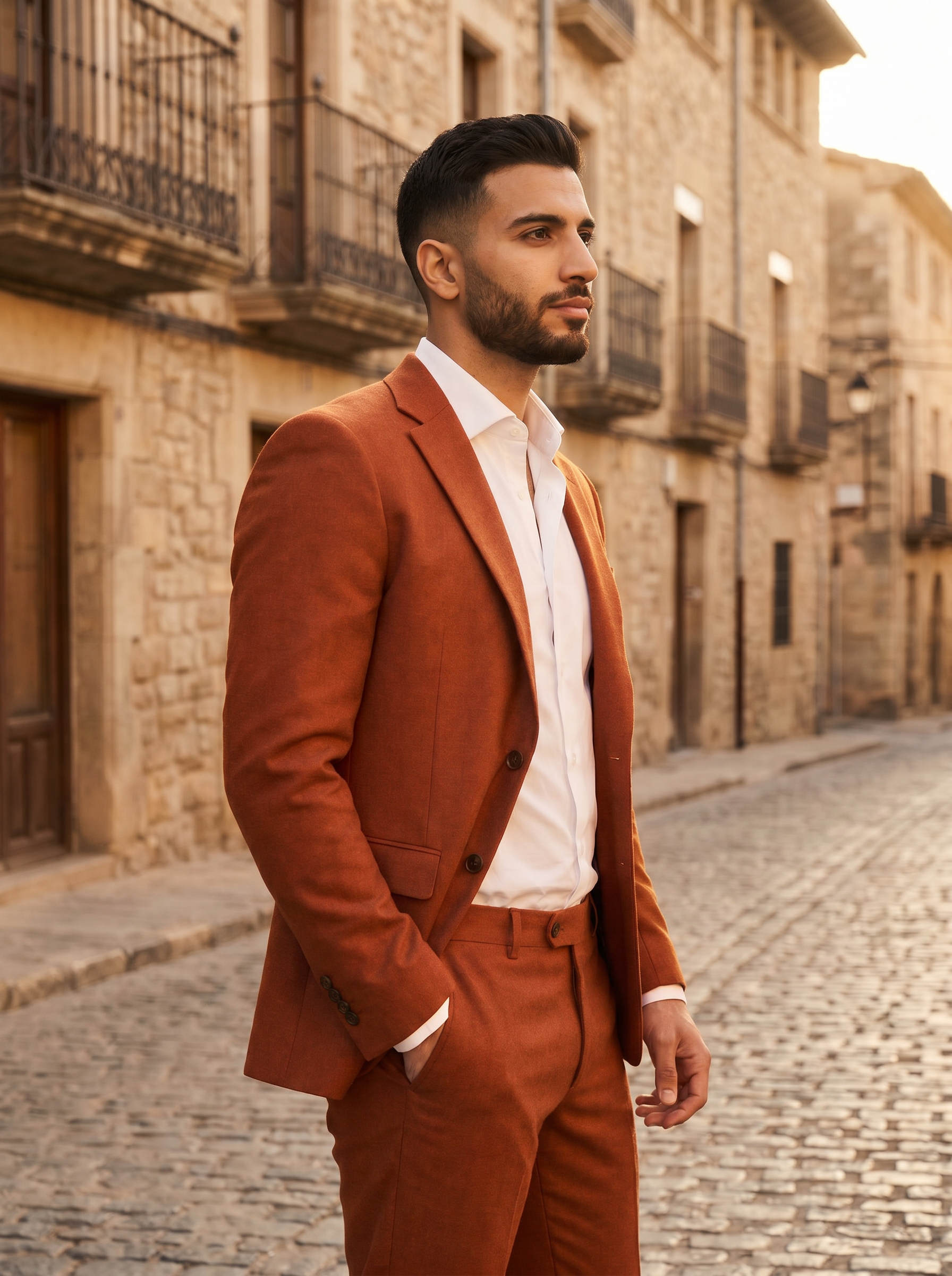 Orange Wool Groomsmen Suit — Custom Made to Measure - side view