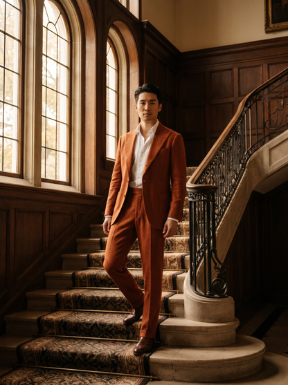 Orange Wool Suit — Custom Made to Measure - front view