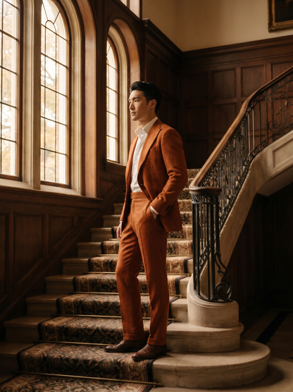 Orange Wool Suit — Custom Made to Measure - side view