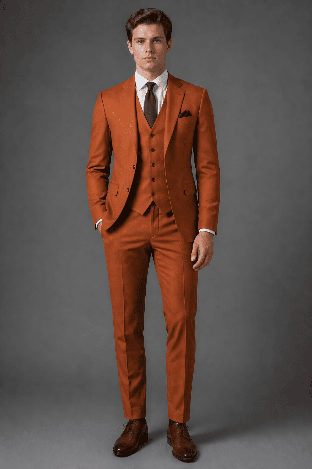 Orange Cotton Slim Fit Suit — Custom Made to Measure