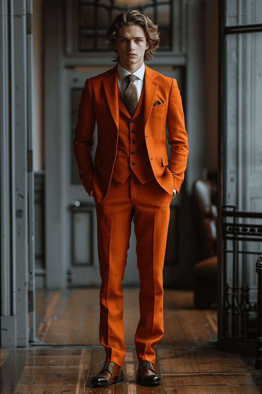 Orange Linen Graduation Suit — Custom Made to Measure