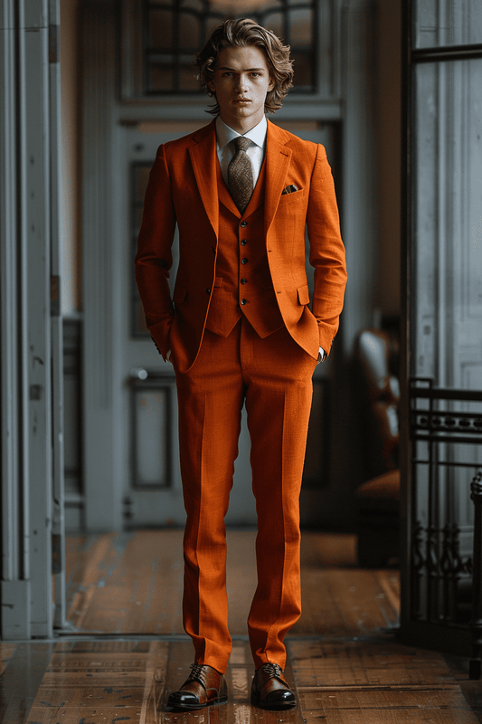 Orange Linen Graduation Suit — Custom Made to Measure