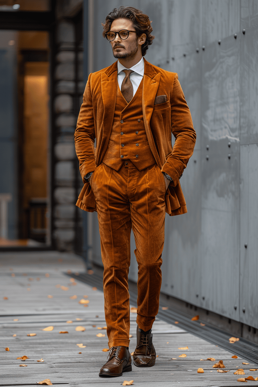 Orange Velvet Cocktail Party Suit — Custom Made to Measure