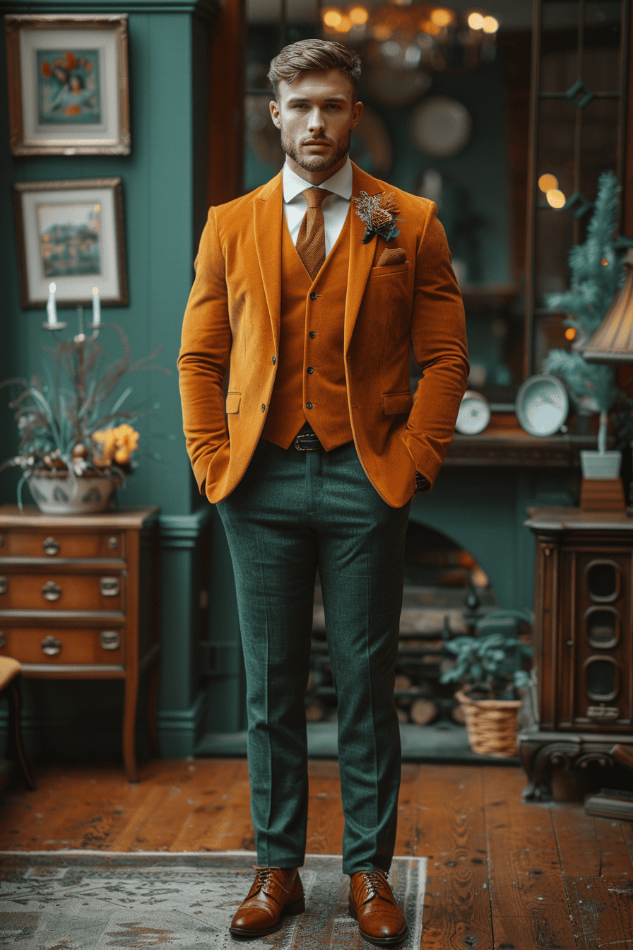 Orange Velvet Graduation Suit — Custom Made to Measure
