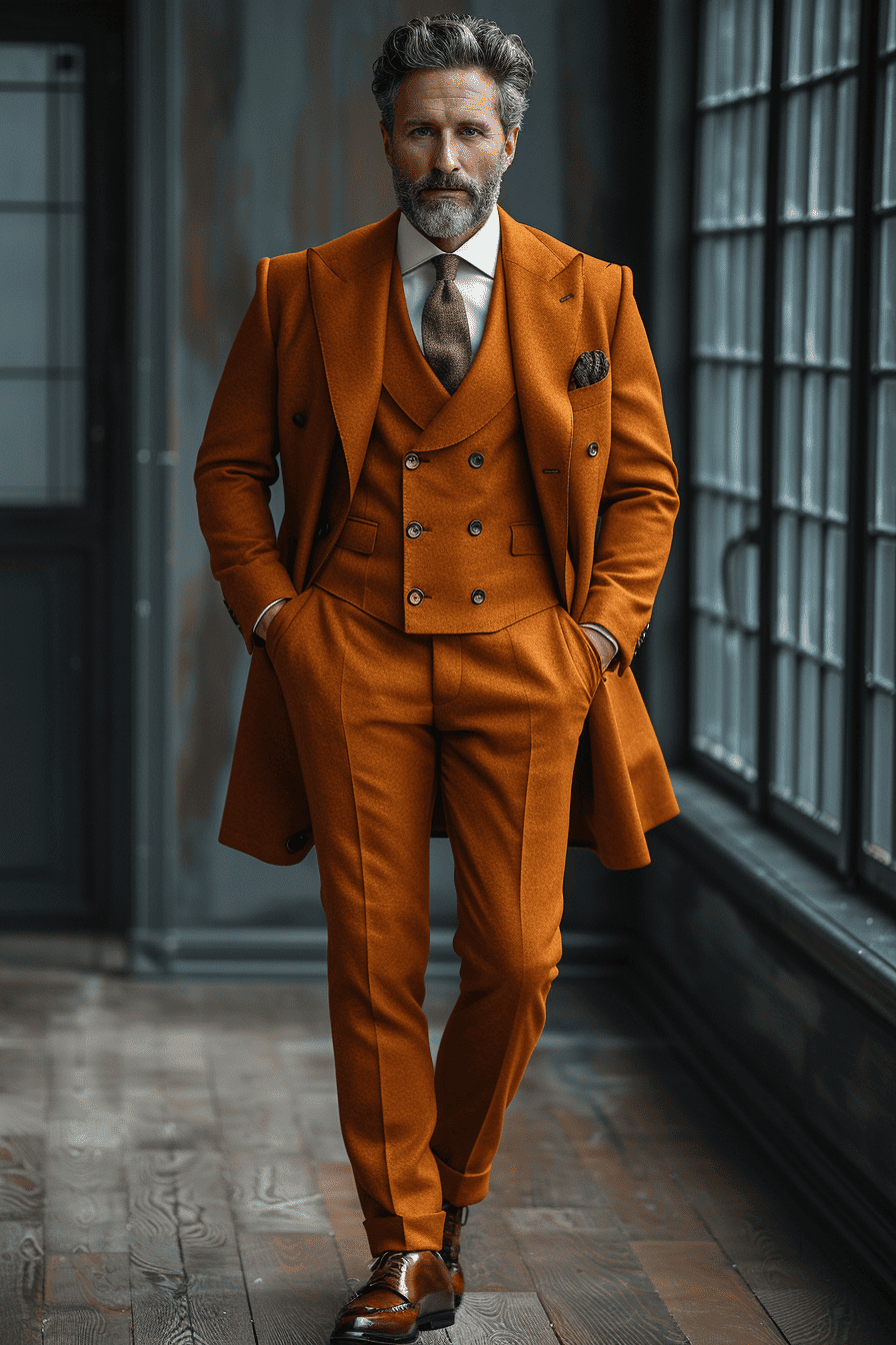 Orange Wool Cocktail Party Suit — Custom Made to Measure