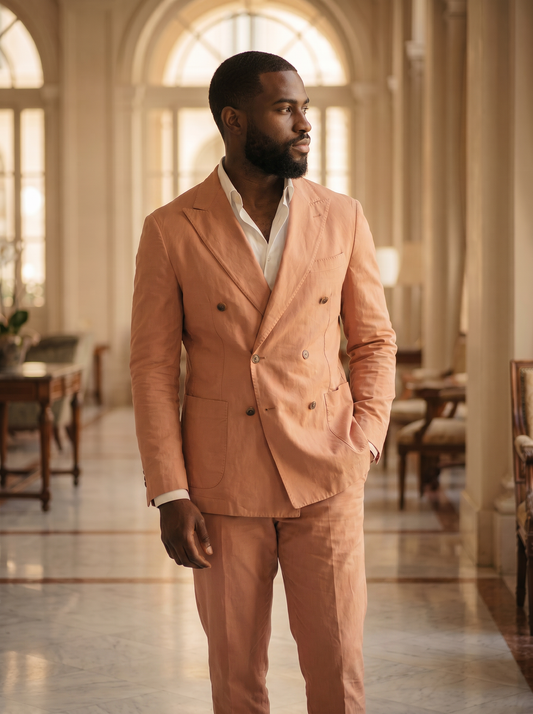 Peach Cotton Double Breasted Suit — Custom Made to Measure - side view