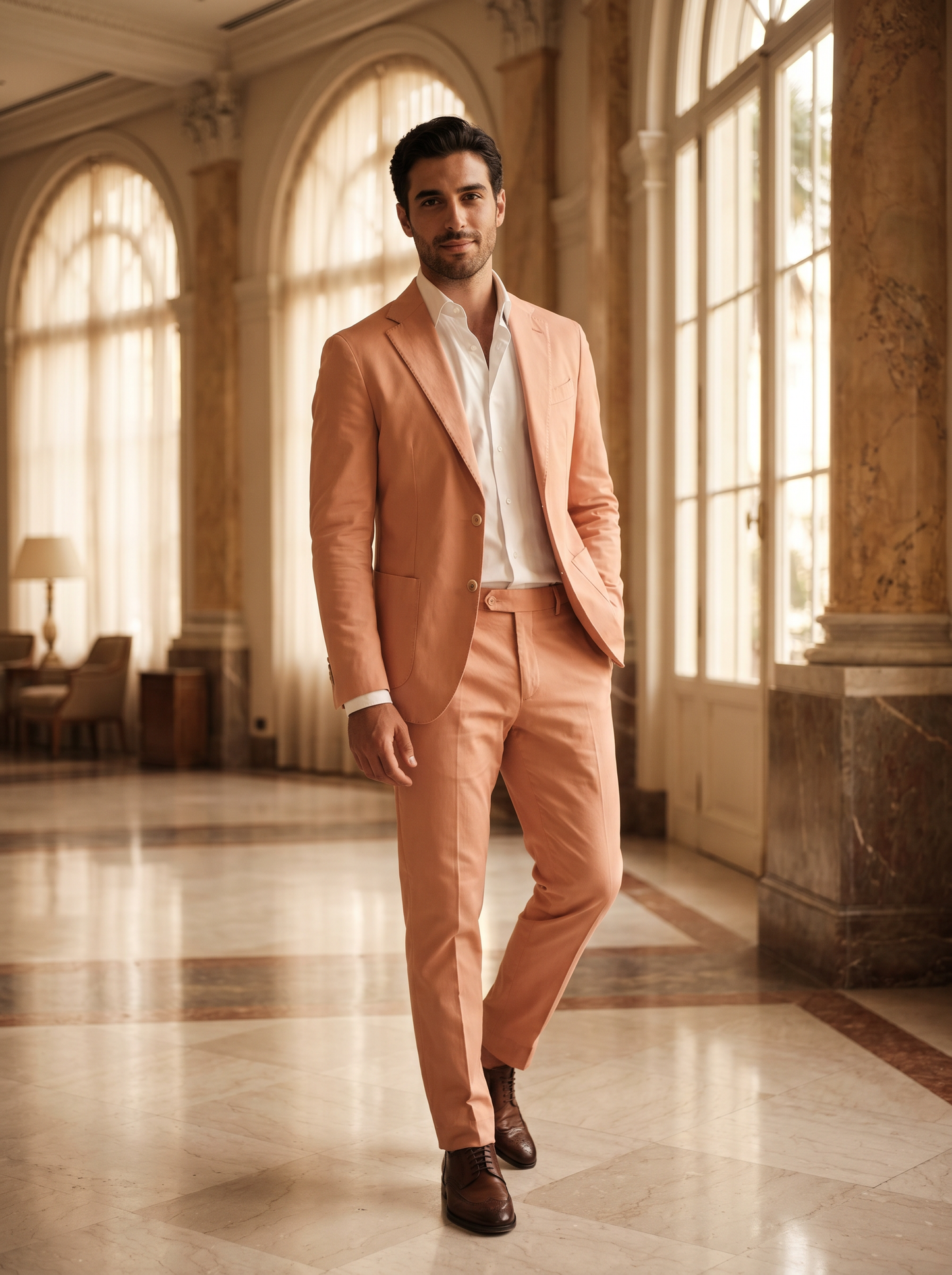Peach Cotton Graduation Suit — Custom Made to Measure - front view