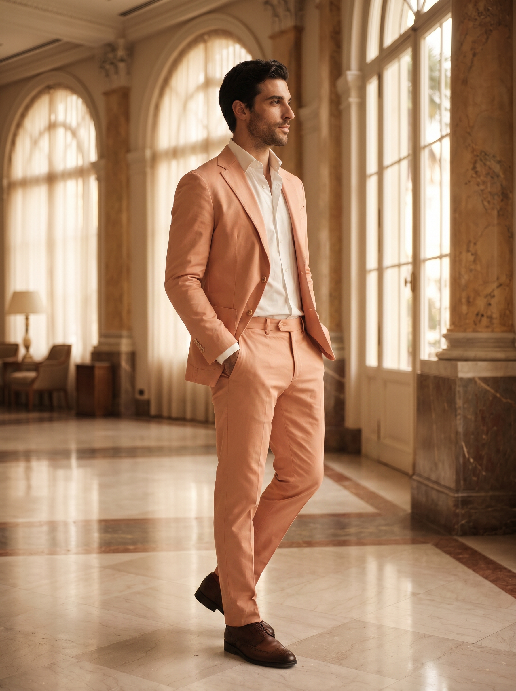 Peach Cotton Graduation Suit — Custom Made to Measure - side view