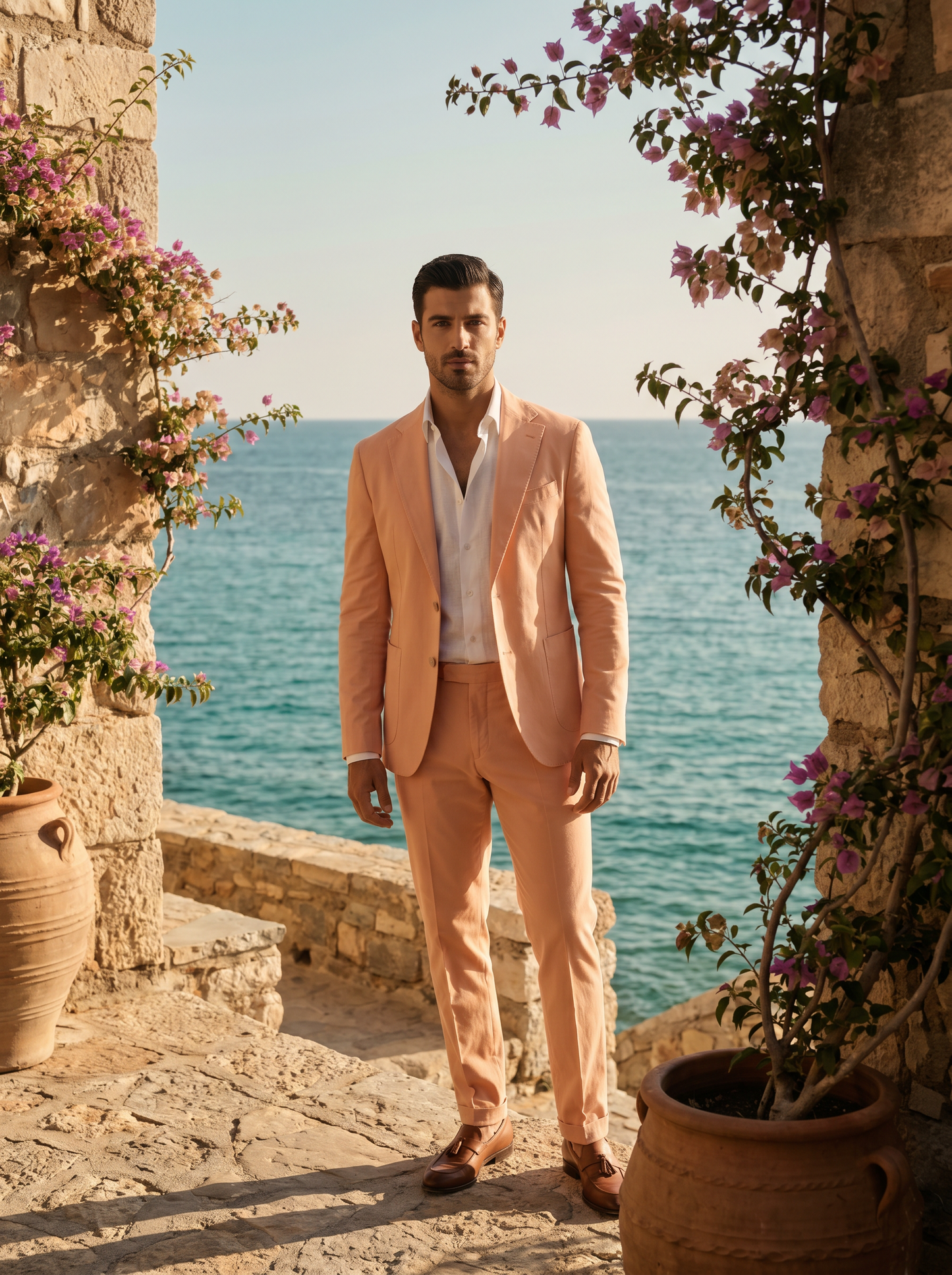 Peach Cotton Groomsmen Suit — Custom Made to Measure - front view