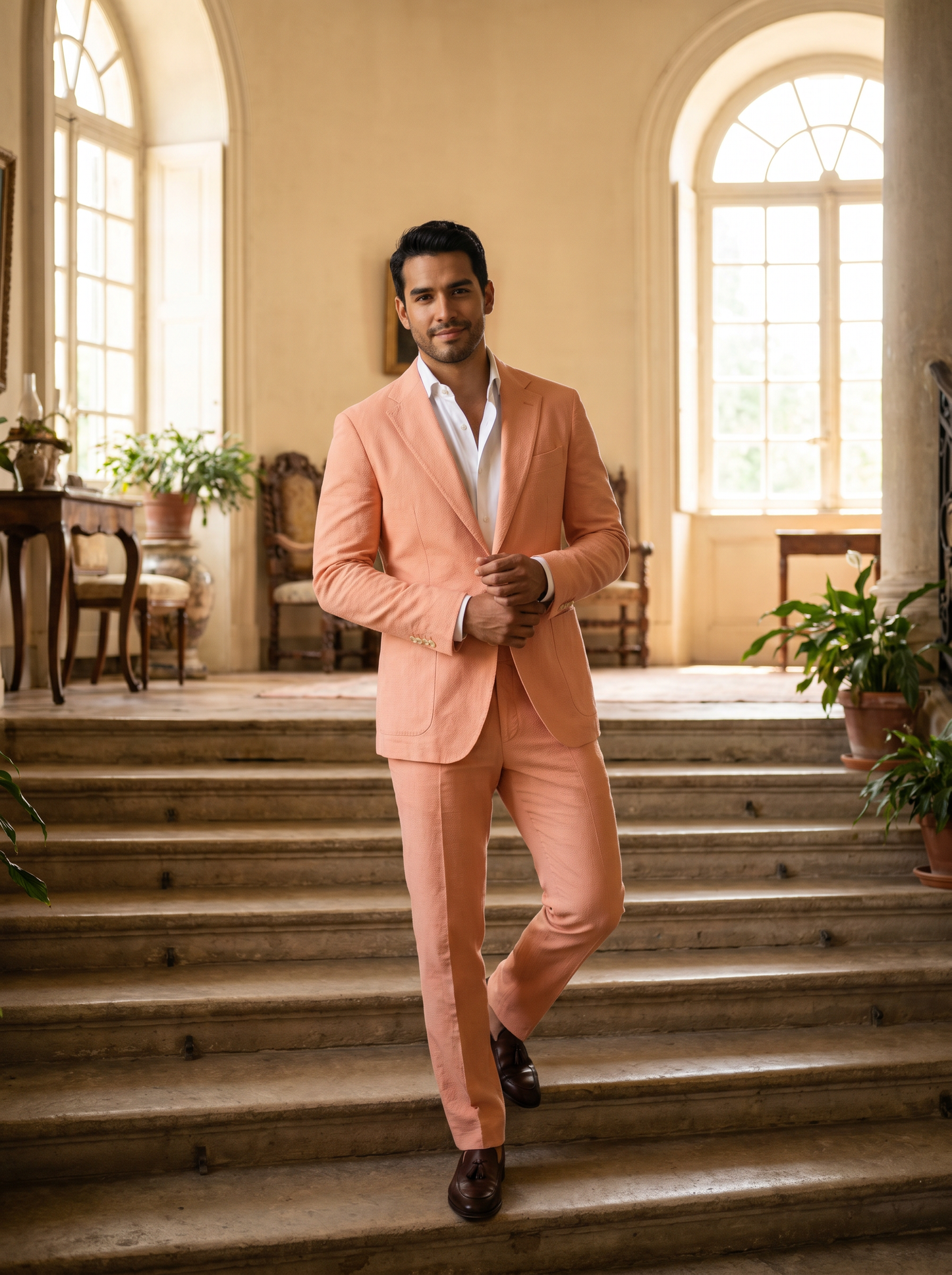Peach Cotton Suit — Custom Made to Measure - front view