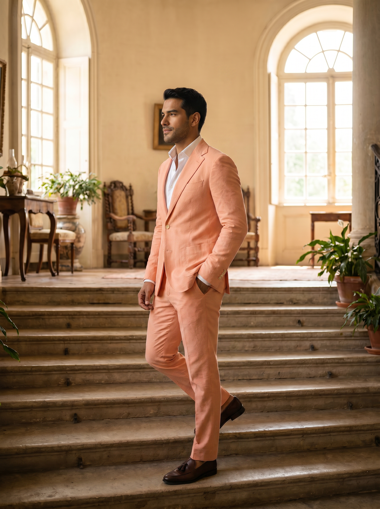 Peach Cotton Suit — Custom Made to Measure - side view